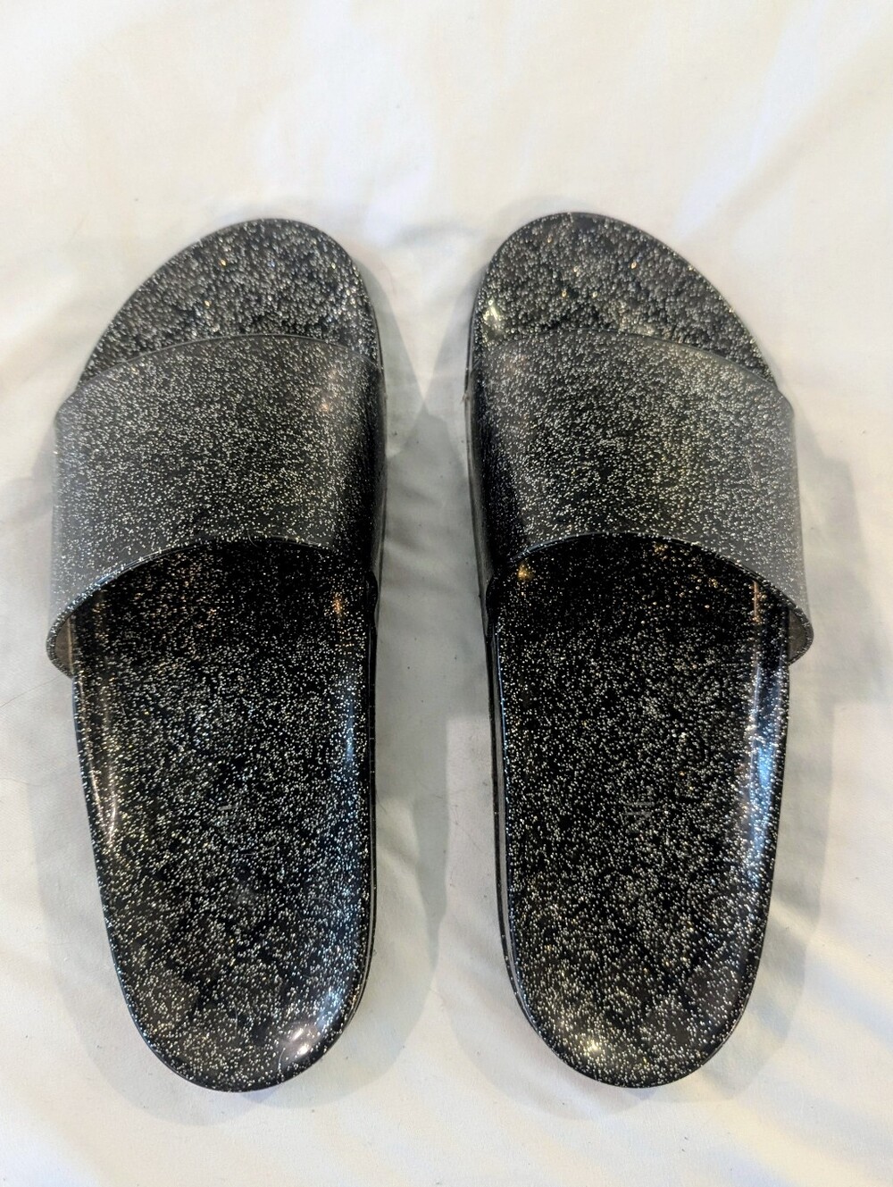 Black Glitter Jelly Sandal Slides